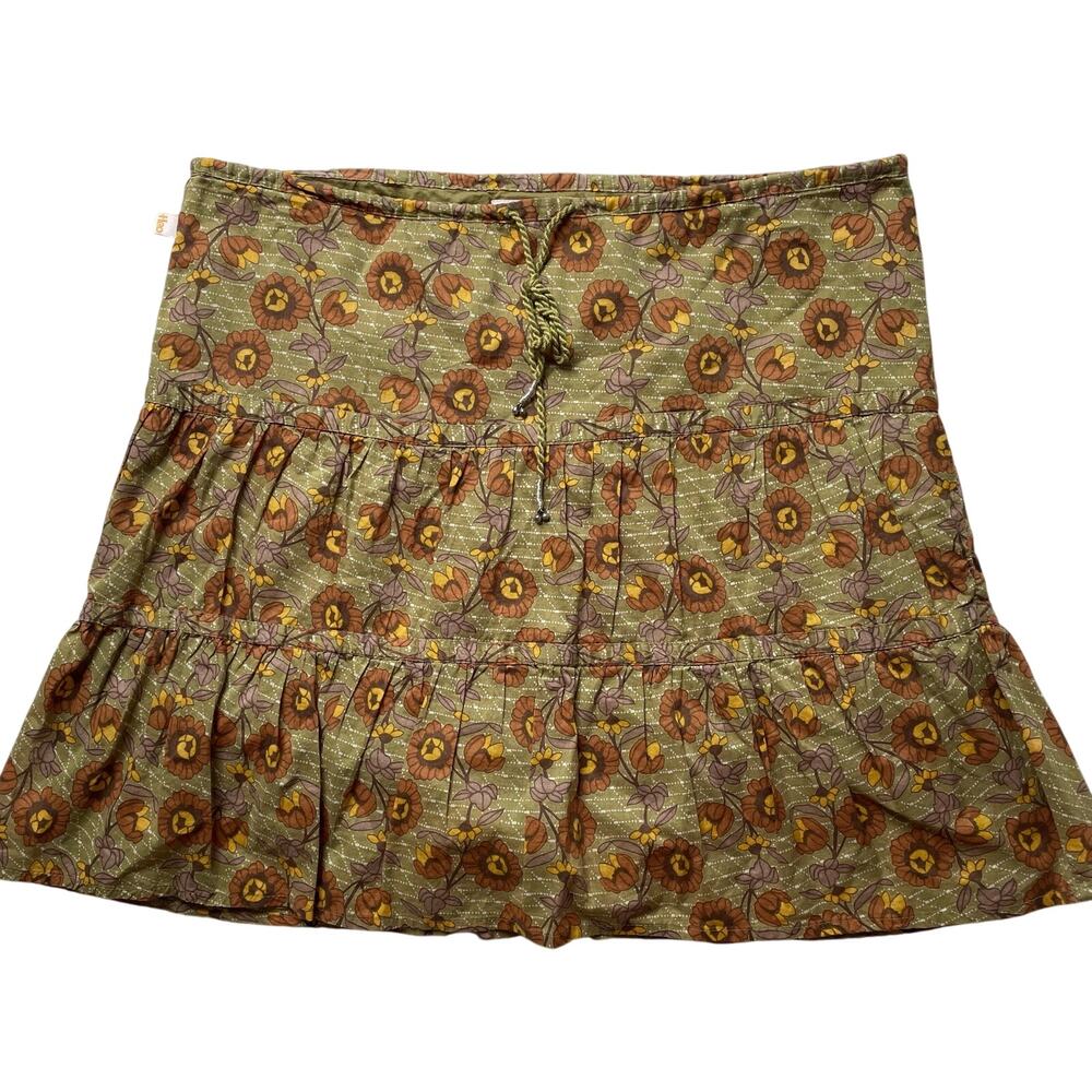 Vintage Y2K Hollister Green Floral Mini Skirt Size Small Women's Cotton